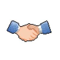 shake hands sign in pixel art style vector