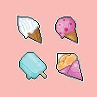 ice cream collection set in pixel art style vector