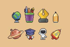 hand drawn doodles collection set in pixel art style vector