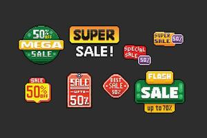 flash sale sticker collection set in pixel art style vector