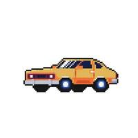 orange sedan car in pixel art style vector