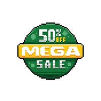 mega rebaja cincuenta por ciento etiqueta en píxel Arte estilo vector
