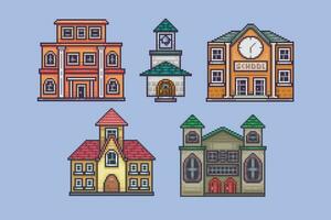 buildings collection set in pixel art style vector