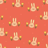 Cute bunny pattern, and flowers, cartoon seamless background, vector illustration, wallpaper, textile, bag, garment, fashion design