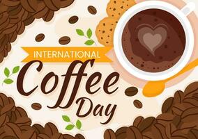 International Coffee Day Vector Illustration on 1st October with Scented Drink and Brown Background in Flat Cartoon Hand Drawn Templates