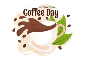 internacional café día vector ilustración en Primero octubre con perfumado bebida y marrón antecedentes en plano dibujos animados mano dibujado plantillas