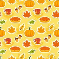 Autumn Season Seamless Pattern Design with Fall Elements in Template Cartoon Flat Illustration vector