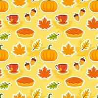 Autumn Season Seamless Pattern Design with Fall Elements in Template Cartoon Flat Illustration vector