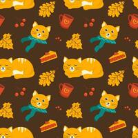Autumn Season Seamless Pattern Design with Fall Elements in Template Cartoon Flat Illustration vector