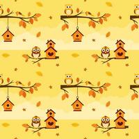 Autumn Season Seamless Pattern Design with Fall Elements in Template Cartoon Flat Illustration vector