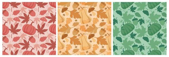 Set of Autumn Season Seamless Pattern Design with Fall Elements in Template Cartoon Flat Illustration vector