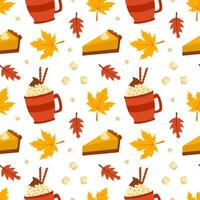 Autumn Season Seamless Pattern Design with Fall Elements in Template Cartoon Flat Illustration vector