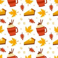 Autumn Season Seamless Pattern Design with Fall Elements in Template Cartoon Flat Illustration vector