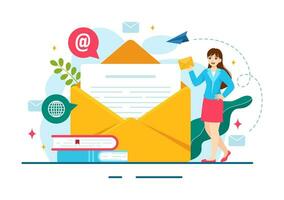 Email Newsletter Vector Illustration with Envelope, Electronic Mail Message or Mobile Service Background in Flat Cartoon Hand Drawn Templates