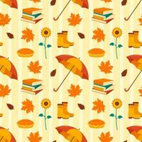 Autumn Season Seamless Pattern Design with Fall Elements in Template Cartoon Flat Illustration vector