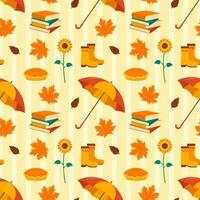 Autumn Season Seamless Pattern Design with Fall Elements in Template Cartoon Flat Illustration vector