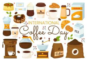 International Coffee Day Vector Illustration on 1st October with Scented Drink and Brown Background in Flat Cartoon Hand Drawn Templates