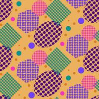 Flat abstarct shapes with dots in memphis style. Vector geometrical shapes with dots texture on yellow background. Nostalgia abstract design. Perfect for decoration, textile, wrapping, home decor