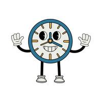 reloj personaje en 70s dibujos animados estilo vector