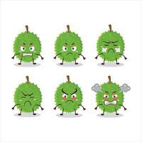 Durian dibujos animados personaje con varios enojado expresiones vector