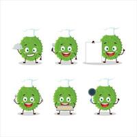 Cartoon character of durian with various chef emoticons vector