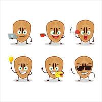 Slice of sapodilla cartoon character with various types of business emoticons vector