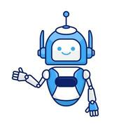 Robot presenting or welcoming gesture vector illustration. Cute robot cartoon illustration design