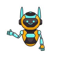 Robot presenting or welcoming gesture vector illustration. Cute robot cartoon illustration design