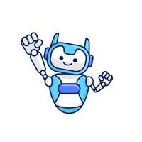 Robot character pose illustration. Happy robot jumping and cheering design vector