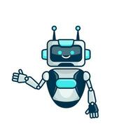 Robot presenting or welcoming gesture vector illustration. Cute robot cartoon illustration design