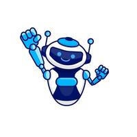 Robot character pose illustration. Happy robot jumping and cheering design vector