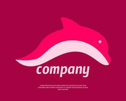 simple minimalistic dolphin logo with red and white color drawing vector