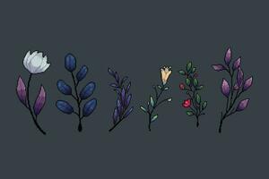 flower and leaf collection set in pixel art style vector