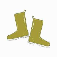 Rubber boots for gardening, hunting, fishing, doodle illustration. Rainy season. Waterproof hand-drawn galoshes. Line drawing. Vector graphics on an isolated white background.
