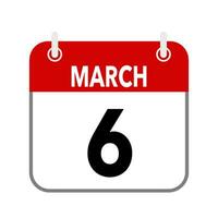 6 March, calendar date icon on white background. vector