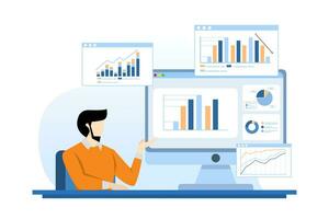 statistics and data analysis concept, business analysis, business financial investment with business team working on monitor chart dashboard, planning, web report dashboard, finance investment. vector