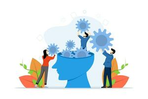 brainstorming concept for business solution, team work or mindset for success, wisdom, creativity or work process for new ideas, innovation, helping business people to connect gears in human brain. vector