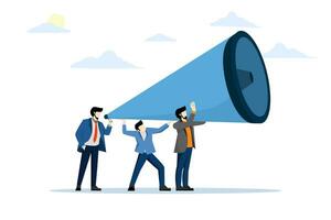 marketing communication concept, announcing promotion or communicating with employees, community or organization speech, loud voice or announcement, PR businessman shouting on megaphone. vector