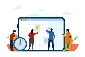 Business planning concept, business team working with digital online calendar, Planning Schedule, Leaving Notes, Manage and Organize Work and Time. time management. flat vector illustration.