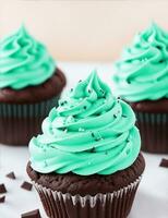 mint chocolate cup cake, generative ai. photo