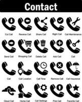 A set of 20 contact icons as cut call, receive call, share call vector