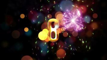 zehn Sekunden Countdown Gold Text mit Bokeh und Feuerwerk video