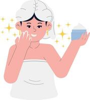 Woman Applying Facial Skin Care Illustration vector