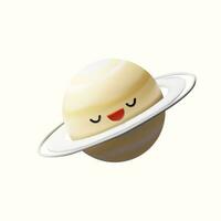 3D render Saturn. Kawaii planet in Solar system, Milky way galaxy. Realistic funny sphere object with rings. Vector illustration on astronomy in clay style for kids education. Mascot for children