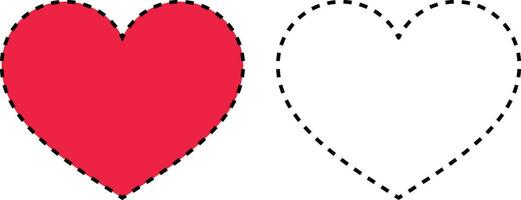 dashed line heart icon set vector isolated on white background
