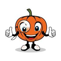 Smiling Pumpkin Cartoon Mascot with glasses Giving Thumbs Up vector