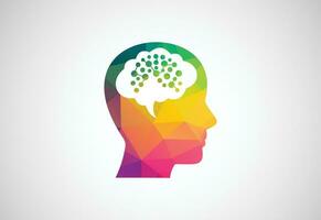 Low Poly and Creative Human Mind Brain Technology logo design, Vector design concept