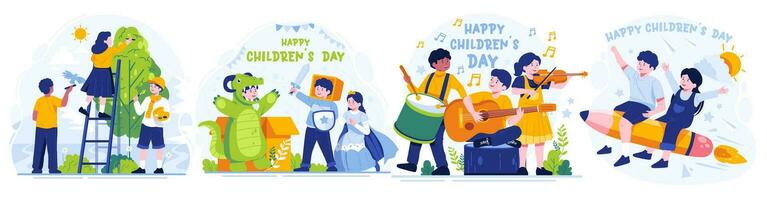 Illustration Set of Children's day. Flat style vector illustration