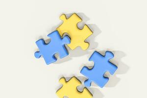 Scattered blank puzzles with white background, 3d rendering. photo