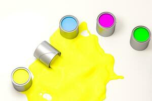 The buckets of paint with white background, 3d rendering. photo